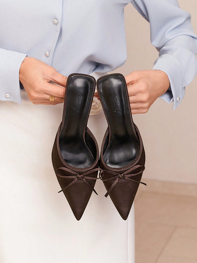 Women's Pointed Toe High Heels With Thin Heels And Bowknot Decoration