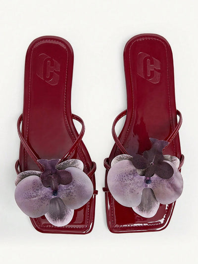CHICEST Women's Red Fashion Metal Buckle Flat Sandals