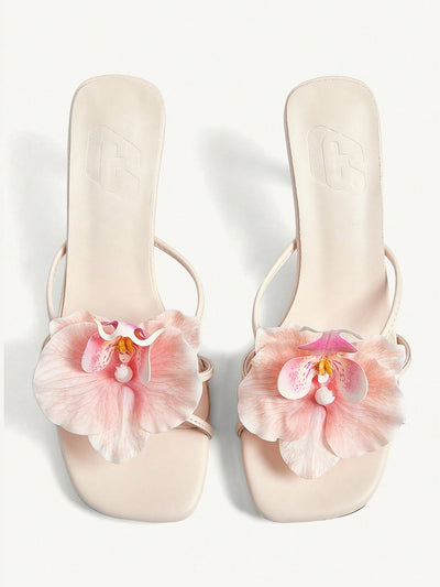 CHICEST Women's Red High Heel Floral 3D Design Sandals