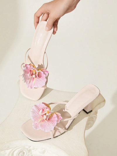 CUCCOO CHICEST Women's Red High Heel Floral 3D Design Sandals