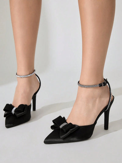 Women's Pointed Toe Back Strap Bow High Heel Pumps