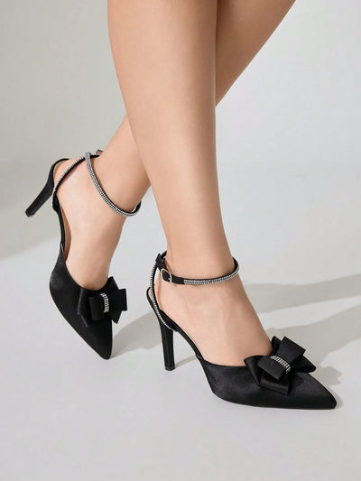 Women's Pointed Toe Back Strap Bow High Heel Pumps