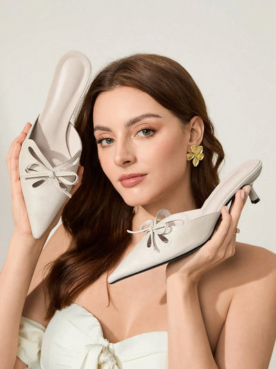 Women's Pointed Toe High Heels With Thin Heels And Bowknot Decoration