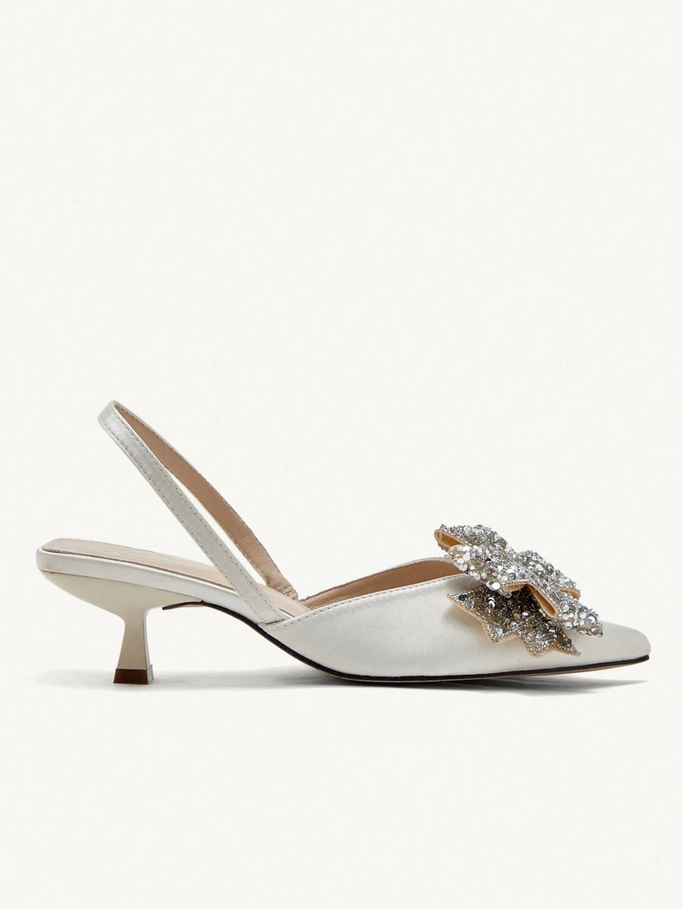 CHICEST Women's V-Cut Milky White Low Vamp Cross Strap Elegant Pointed Toe Ankle High Heel