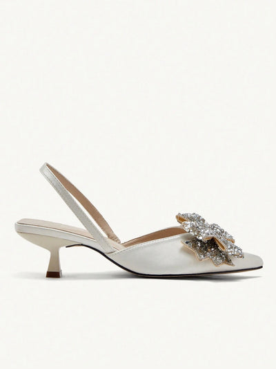 CHICEST Women's V-Cut Milky White Low Vamp Cross Strap Elegant Pointed Toe Ankle High Heel