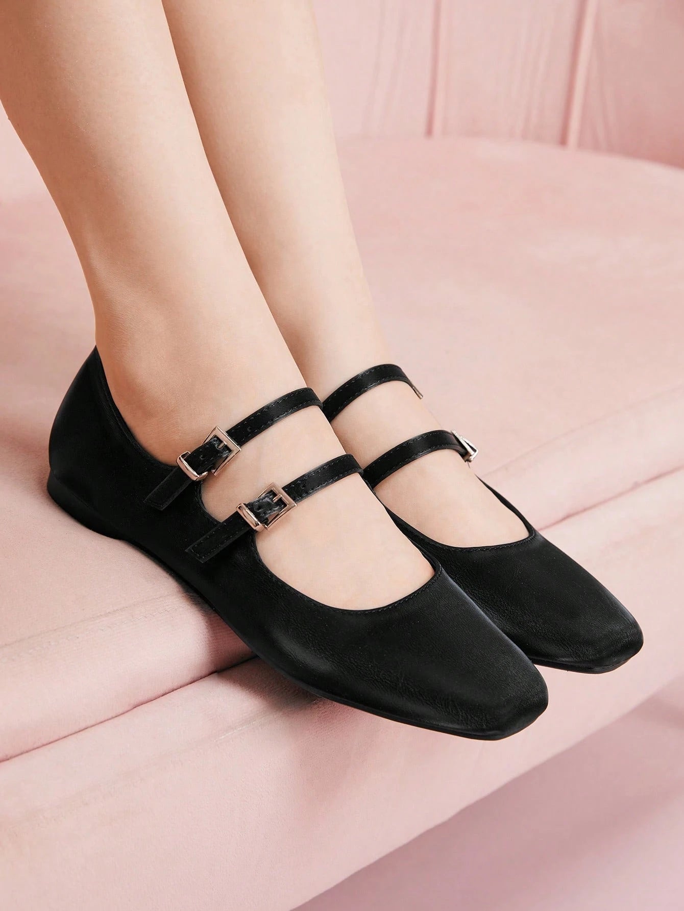 DOLLMOD Women's Double Buckle Design Casual Fashion Flat Loafers
