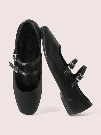 DOLLMOD Women's Double Buckle Design Casual Fashion Flat Loafers