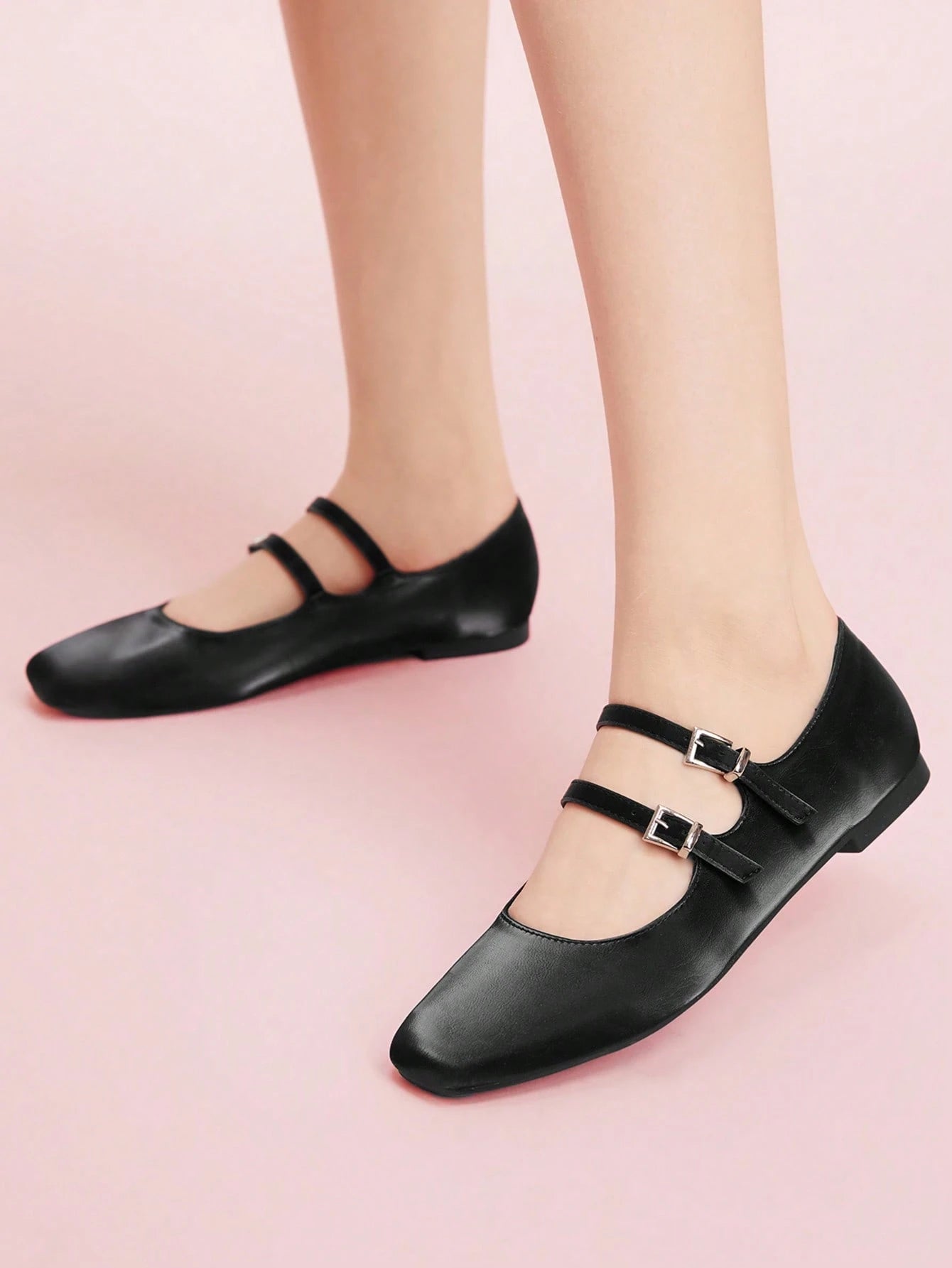 DOLLMOD Women's Double Buckle Design Casual Fashion Flat Loafers