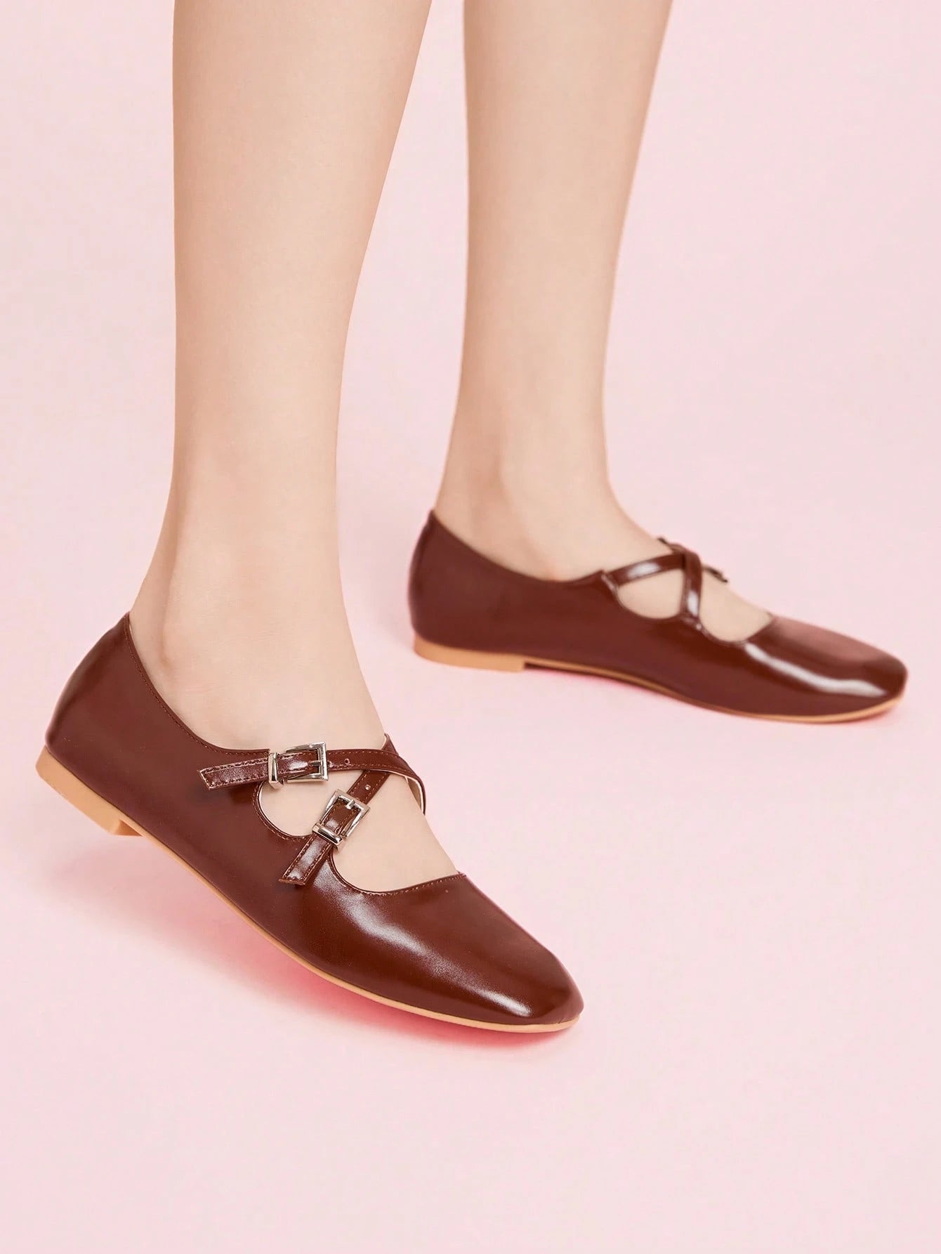 DOLLMOD Women's Double Buckle Design Casual Fashion Flat Loafers