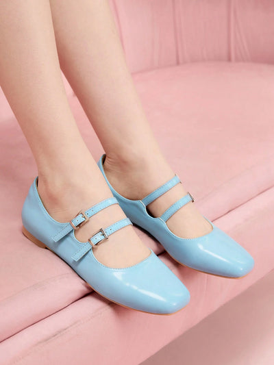 DOLLMOD Women's Double Buckle Design Casual Fashion Flat Loafers