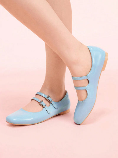 DOLLMOD Women's Double Buckle Design Casual Fashion Flat Loafers