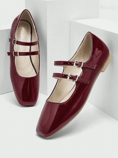 DOLLMOD Women's Double Buckle Design Casual Fashion Flat Loafers