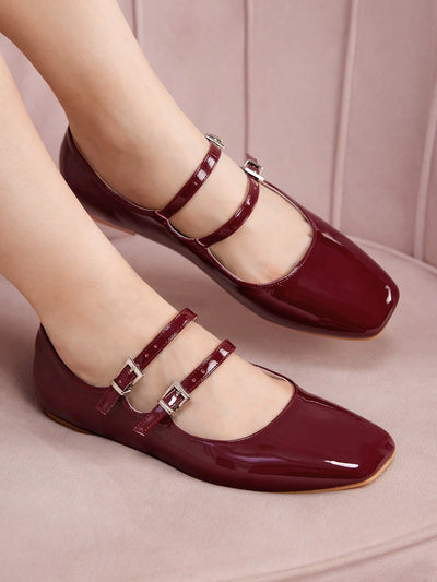 DOLLMOD Women's Double Buckle Design Casual Fashion Flat Loafers