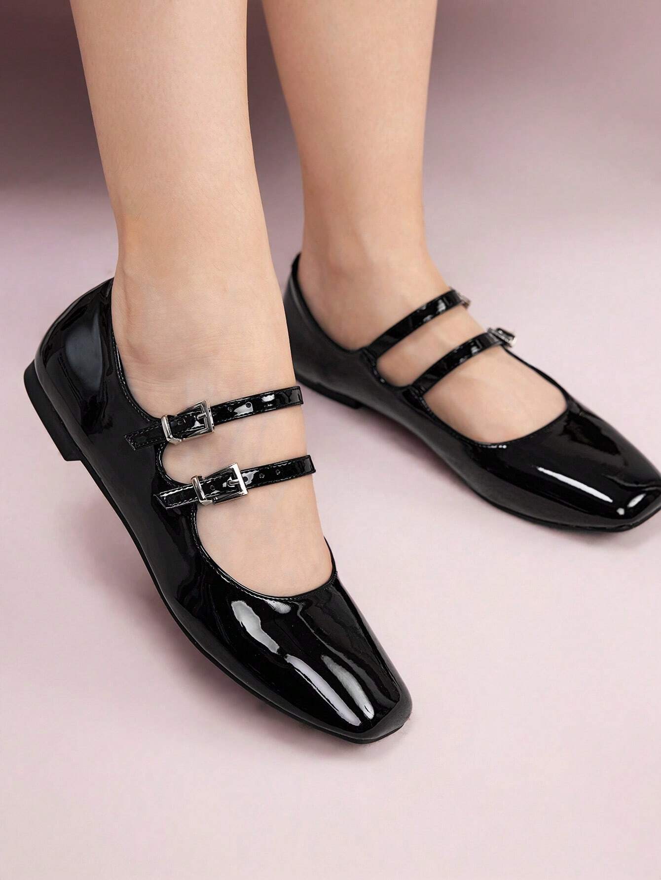 DOLLMOD Women's Double Buckle Design Casual Fashion Flat Loafers