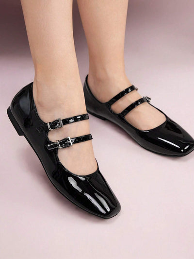 DOLLMOD Women's Double Buckle Design Casual Fashion Flat Loafers