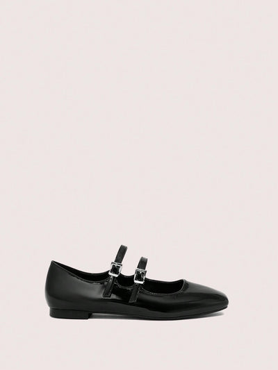 DOLLMOD Women's Double Buckle Design Casual Fashion Flat Loafers