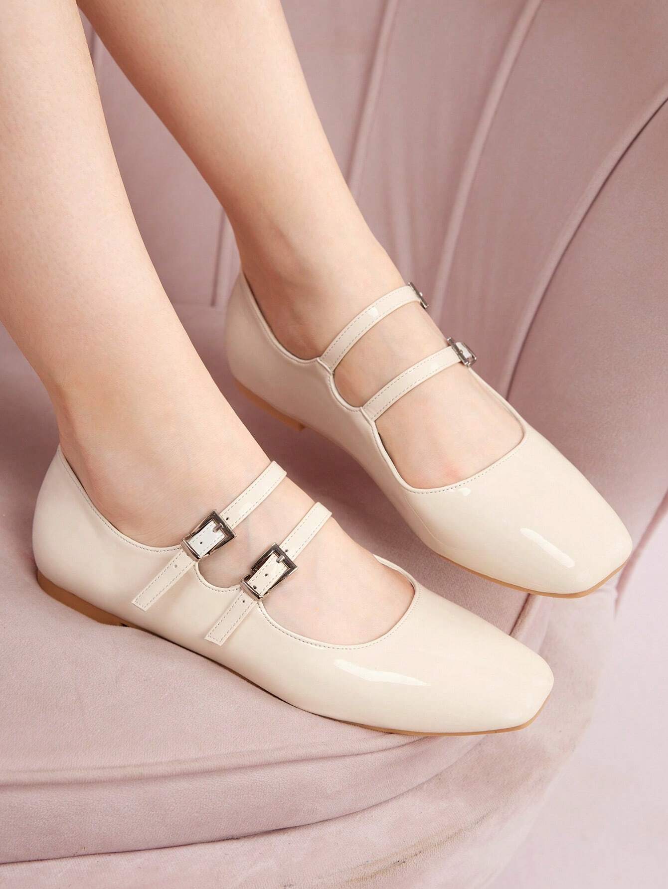 DOLLMOD Women's Double Buckle Design Casual Fashion Flat Loafers