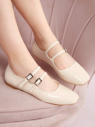 DOLLMOD Women's Double Buckle Design Casual Fashion Flat Loafers