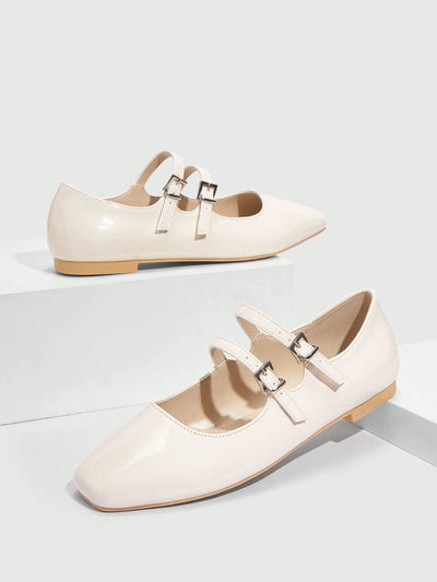 DOLLMOD Women's Double Buckle Design Casual Fashion Flat Loafers