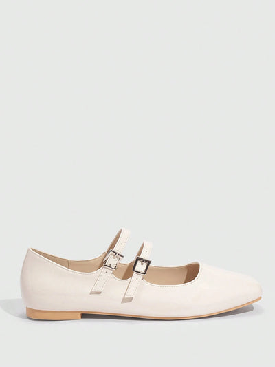 DOLLMOD Women's Double Buckle Design Casual Fashion Flat Loafers