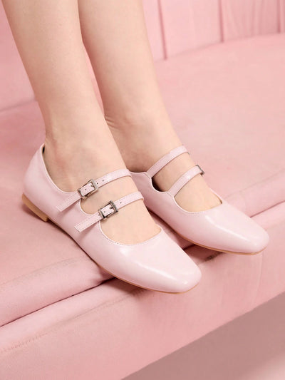 DOLLMOD Women's Double Buckle Design Casual Fashion Flat Loafers