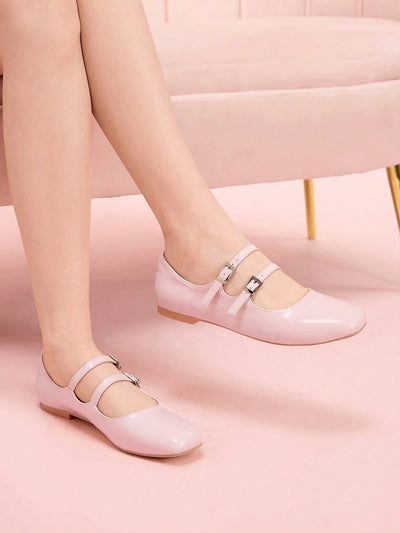 DOLLMOD Women's Double Buckle Design Casual Fashion Flat Loafers