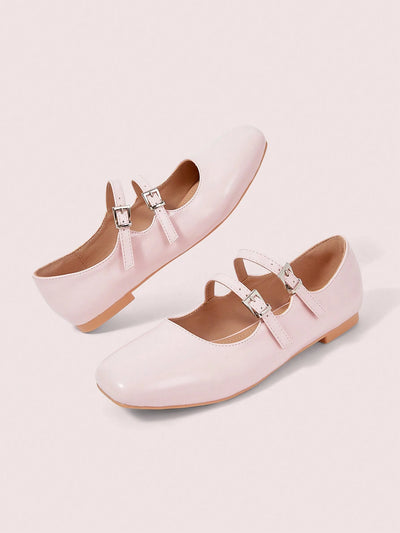 DOLLMOD Women's Double Buckle Design Casual Fashion Flat Loafers