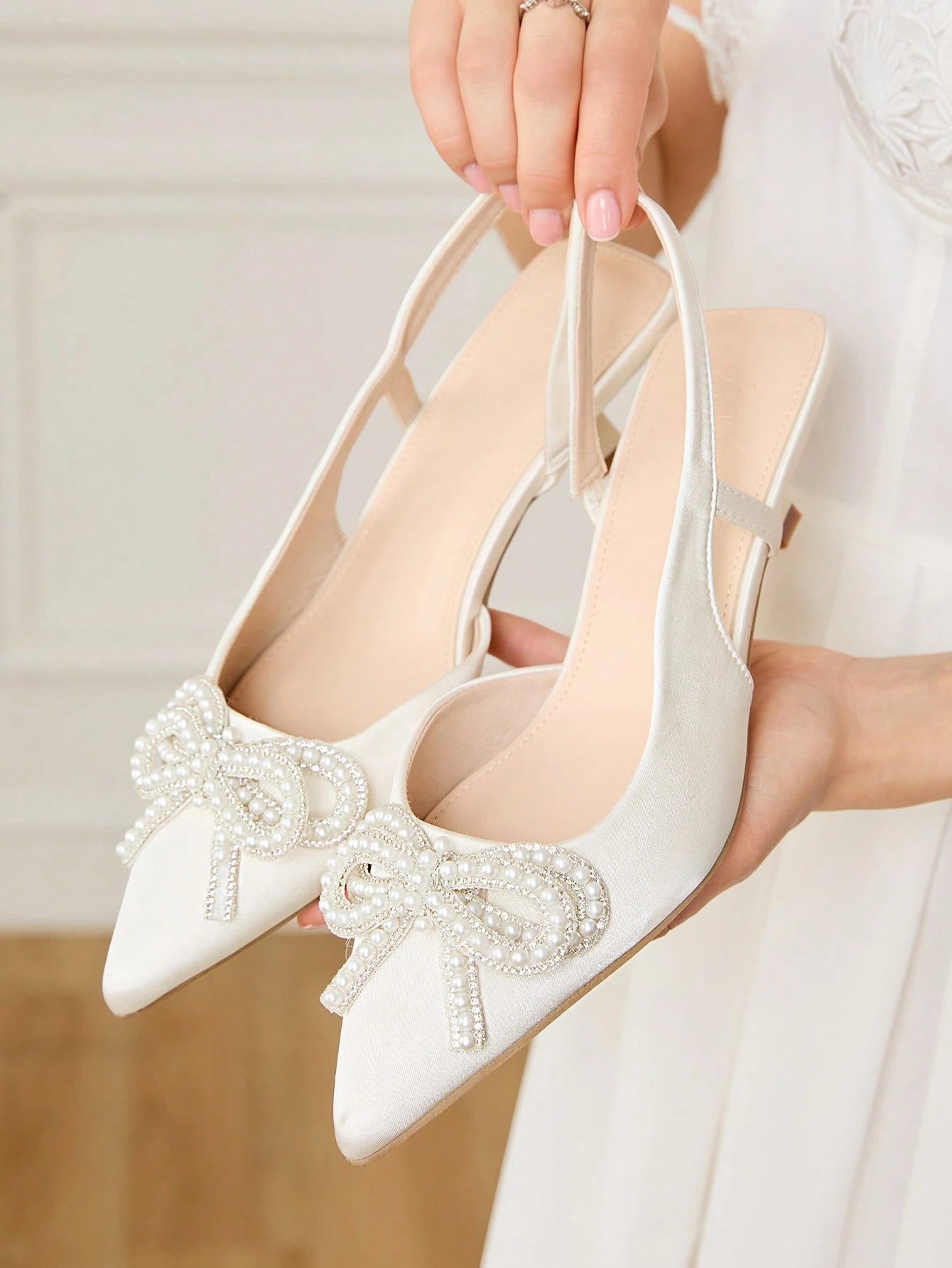 CHICEST Women's V-Cut Milky White Low Vamp Cross Strap Elegant Pointed Toe Ankle High Heel