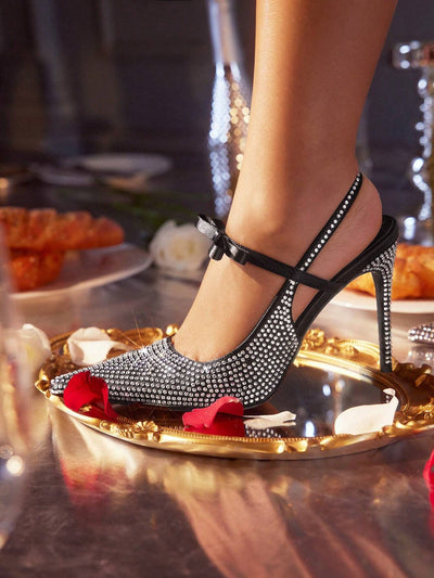 Women's Pointed Toe Back Strap Bow High Heel Pumps