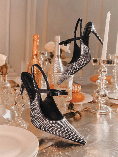 Women's Pointed Toe Back Strap Bow High Heel Pumps