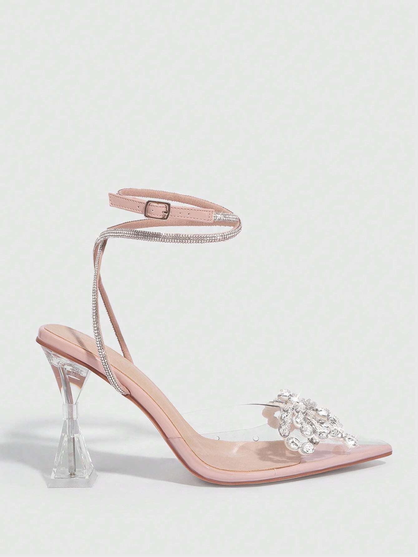 Women Fashionable Rhinestone Bow Detail Transparent High Heel