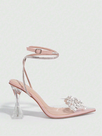 Women Fashionable Rhinestone Bow Detail Transparent High Heel