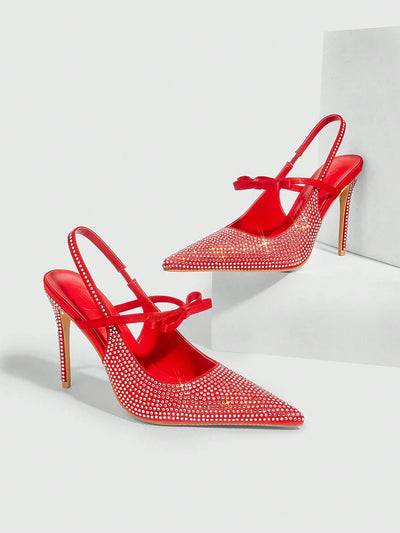 Women's Pointed Toe Back Strap Bow High Heel Pumps