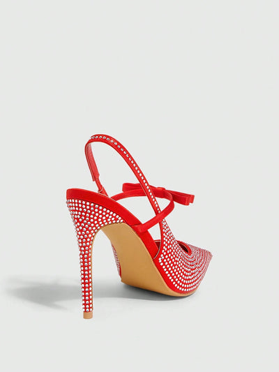 Women's Pointed Toe Back Strap Bow High Heel Pumps