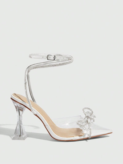 Women Fashionable Rhinestone Bow Detail Transparent High Heel