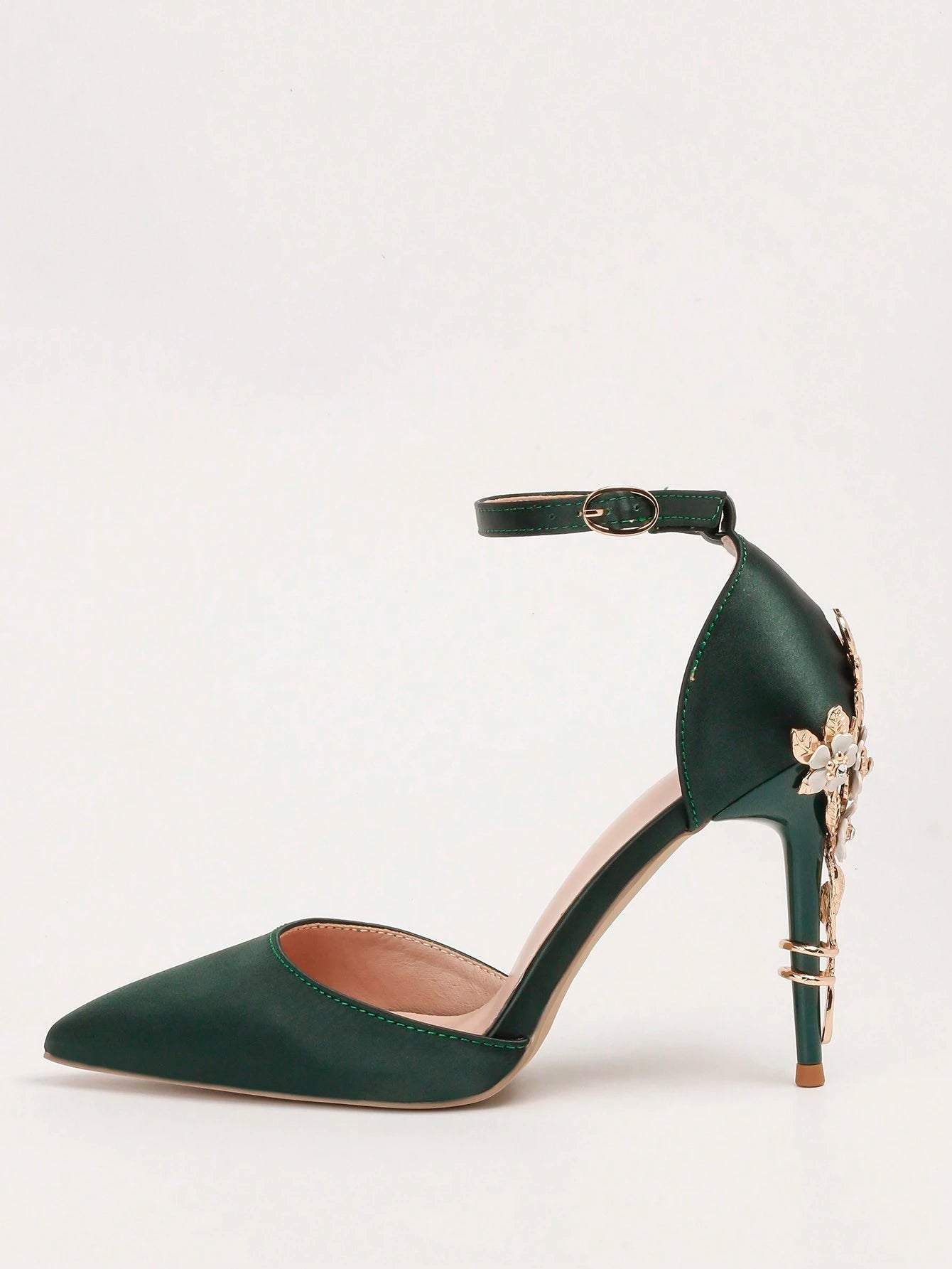 Women Rhinestone & Flower Decor Point Toe Stiletto Heeled Pumps