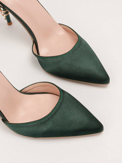 Women Rhinestone & Flower Decor Point Toe Stiletto Heeled Pumps