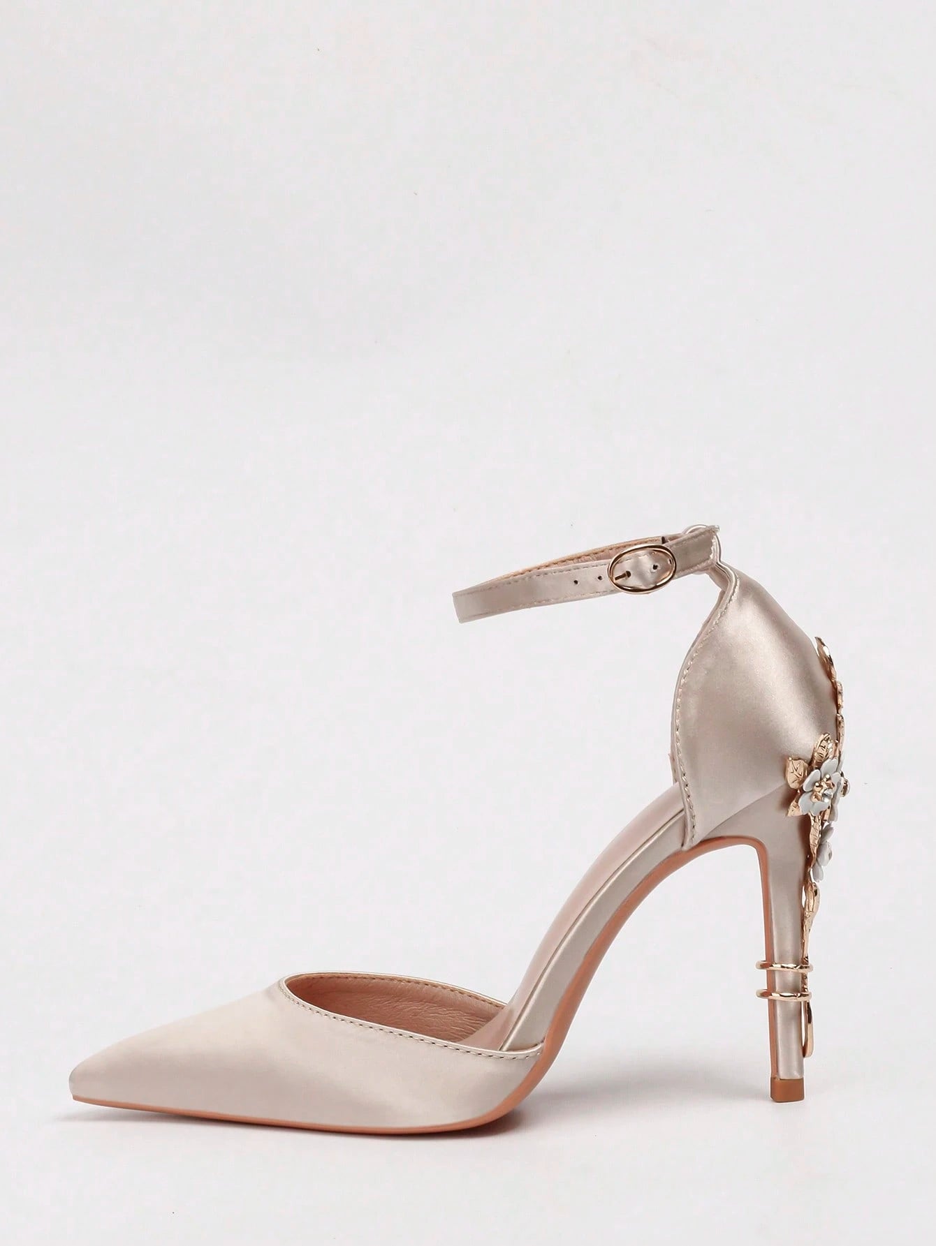 Women Rhinestone & Flower Decor Point Toe Stiletto Heeled Pumps
