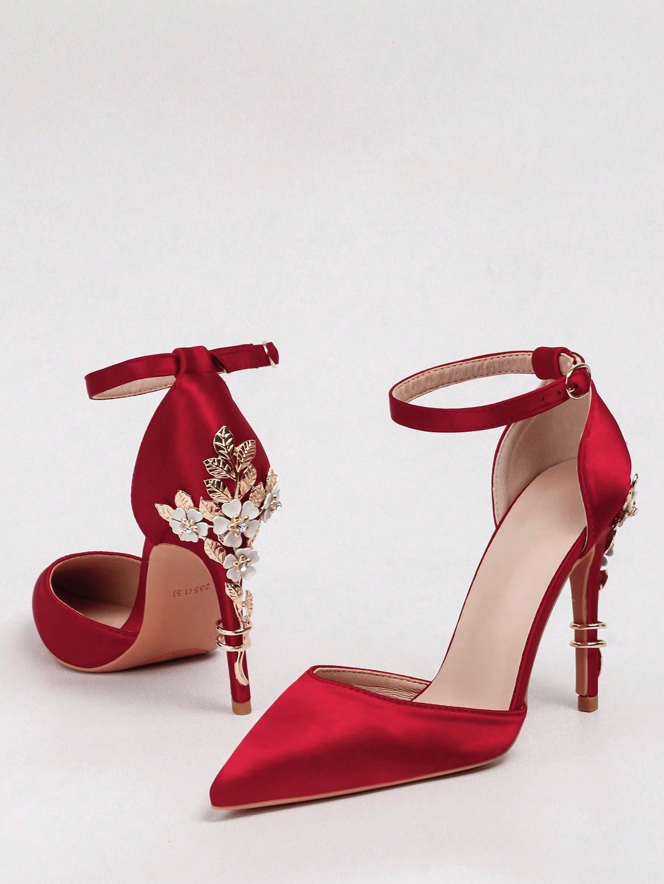 Women Rhinestone & Flower Decor Point Toe Stiletto Heeled Pumps