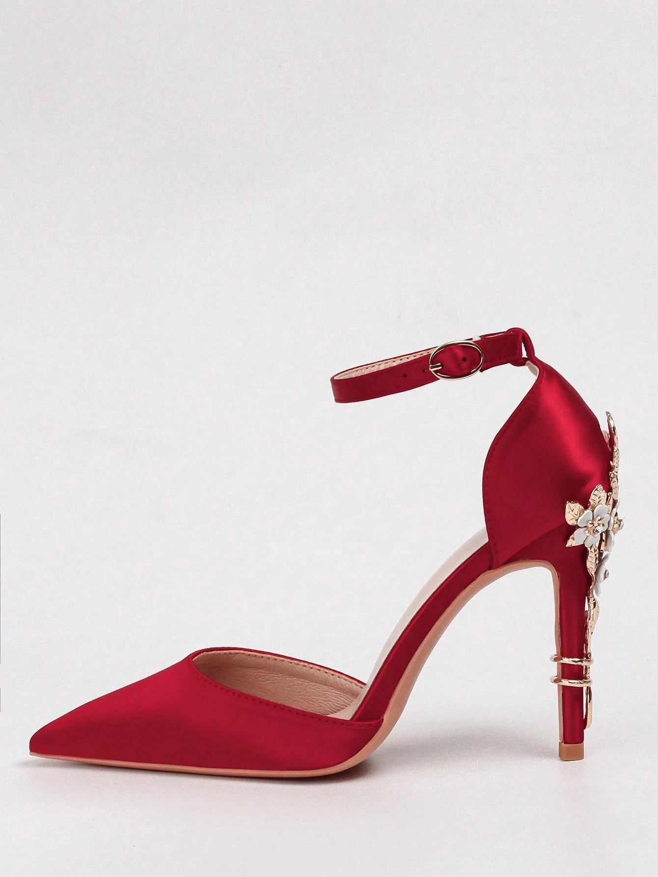 Women Rhinestone & Flower Decor Point Toe Stiletto Heeled Pumps