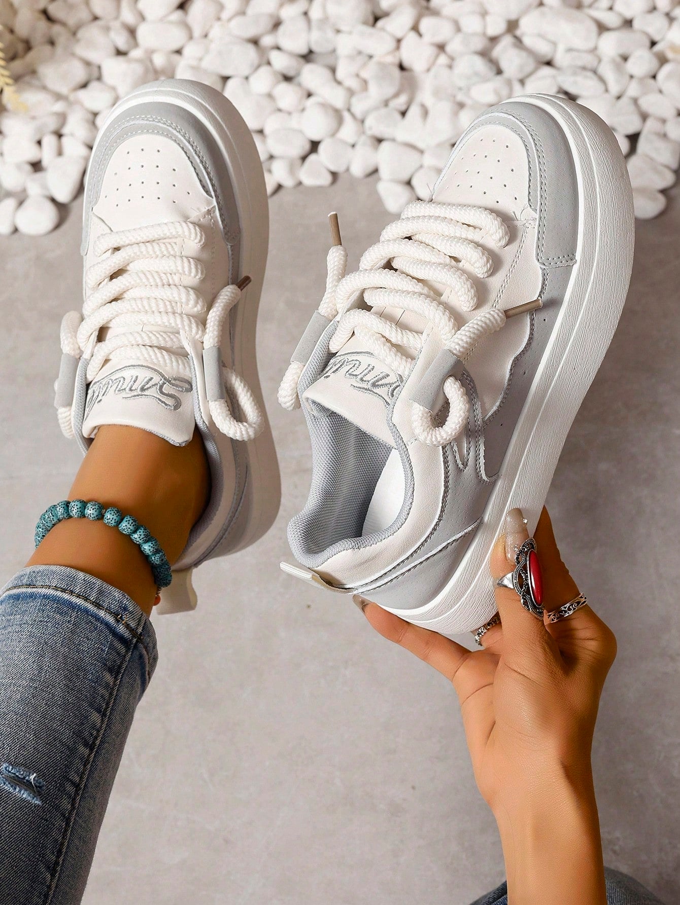 Fashionable Color-block White Sneakers