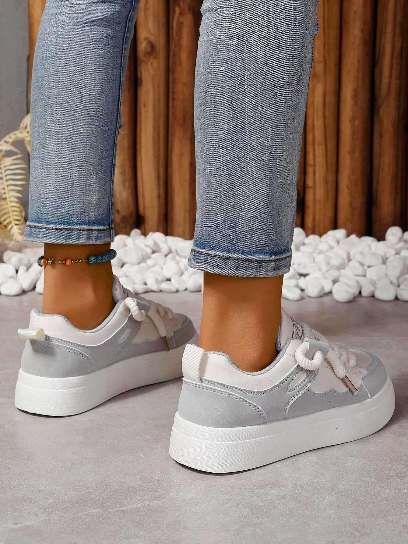 Fashionable Color-block White Sneakers