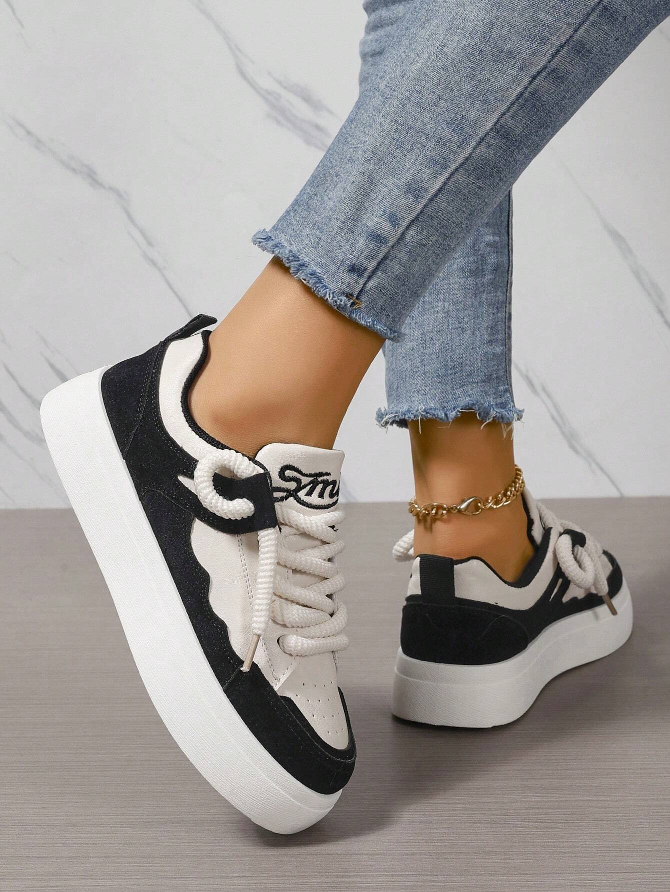 Fashionable Color-block White Sneakers