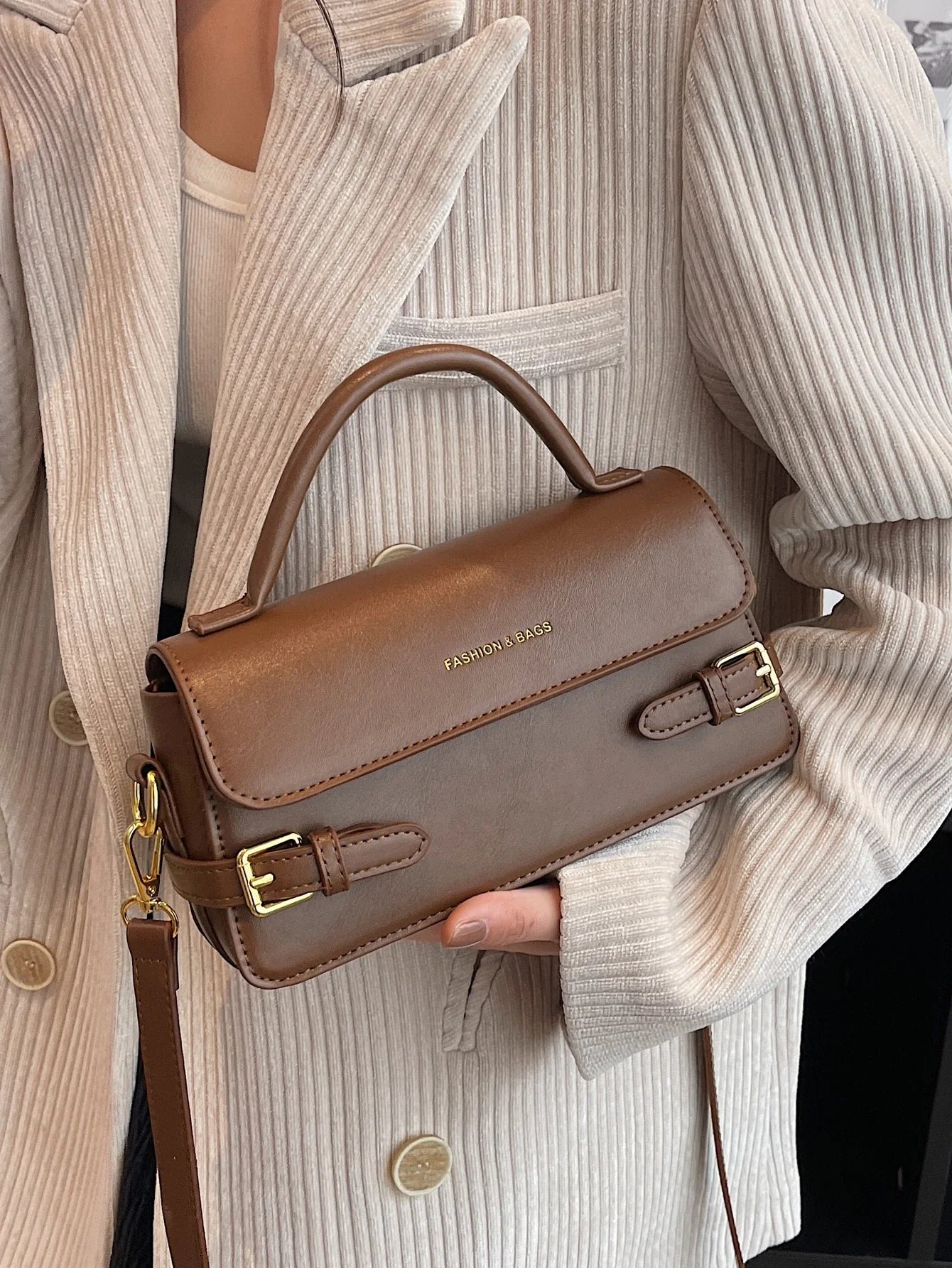 Fashionable Solid Color Retro Pu Leather Women's Handbag & Crossbody Bag