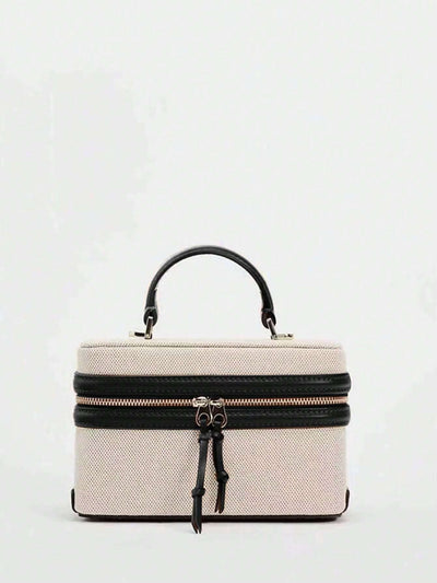 Fashionable Hard-Sided Blue Square Handbag, With Dual Shoulder Straps