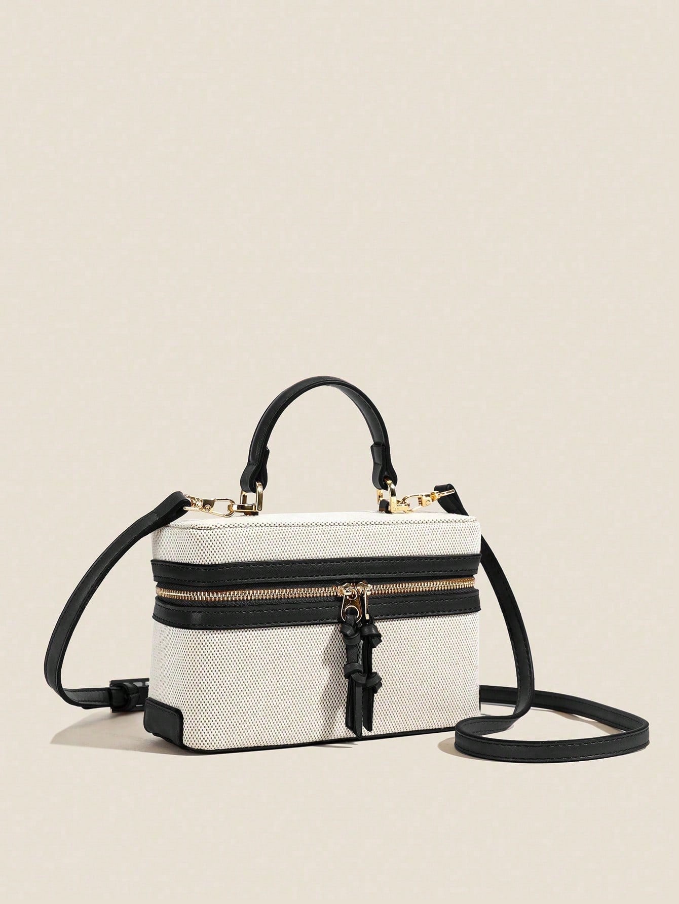 Fashionable Hard-Sided Blue Square Handbag, With Dual Shoulder Straps