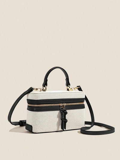 Fashionable Hard-Sided Blue Square Handbag, With Dual Shoulder Straps