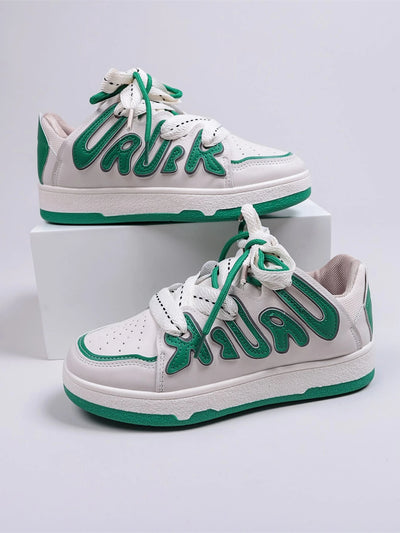 Lace-Up Front Letter Graphic Two Tone Skate Shoes
