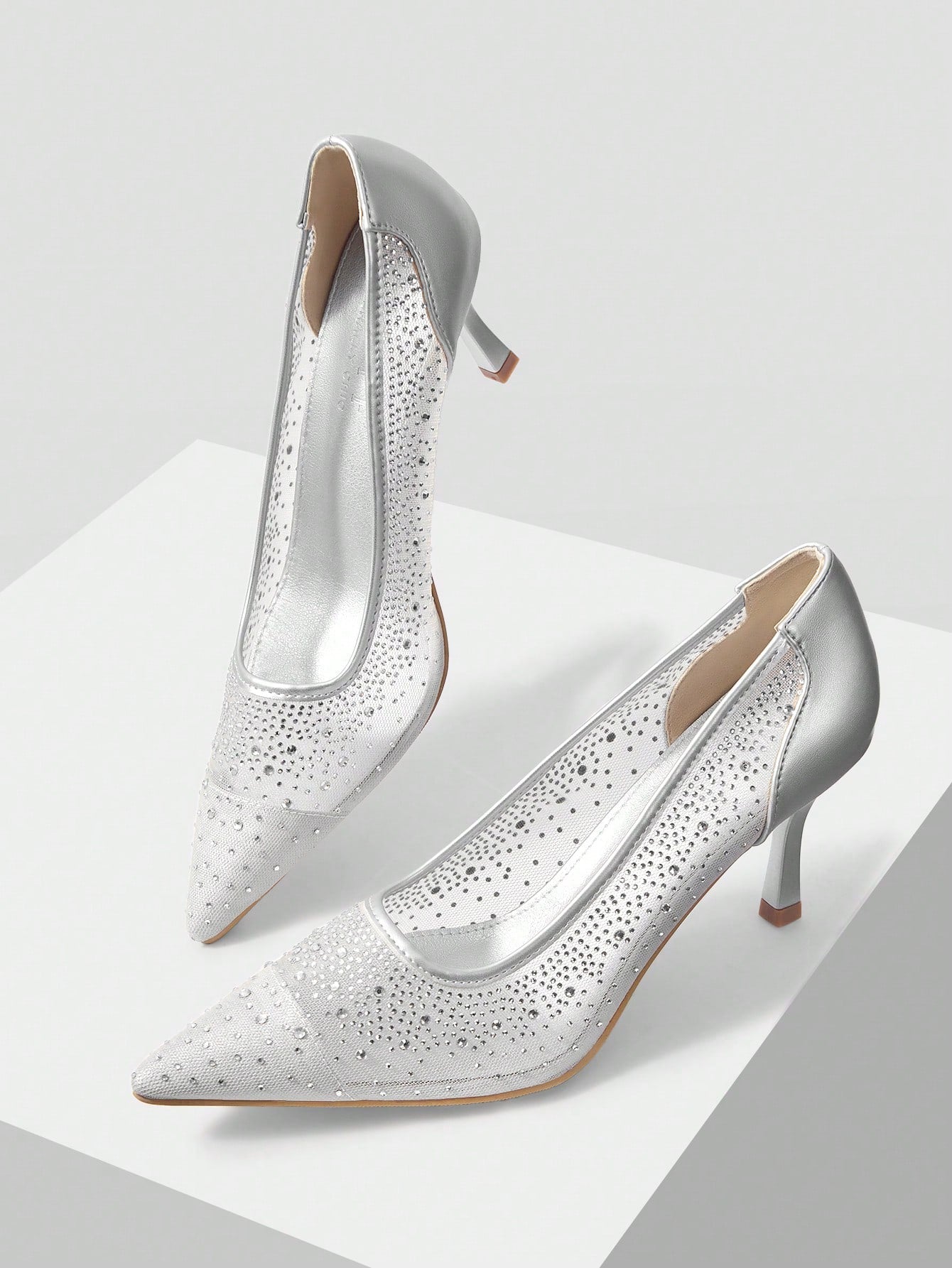 MOTF PREMIUM WOMEN'S FASHION MESH RHINESTONE BACKLESS POINTED TOE HIGH HEEL