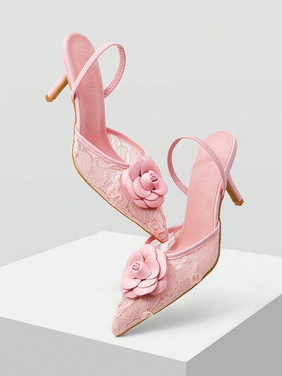 MOTF PREMIUM FLORAL DECOR POINTED TOE HIGH HEELS PUMPS